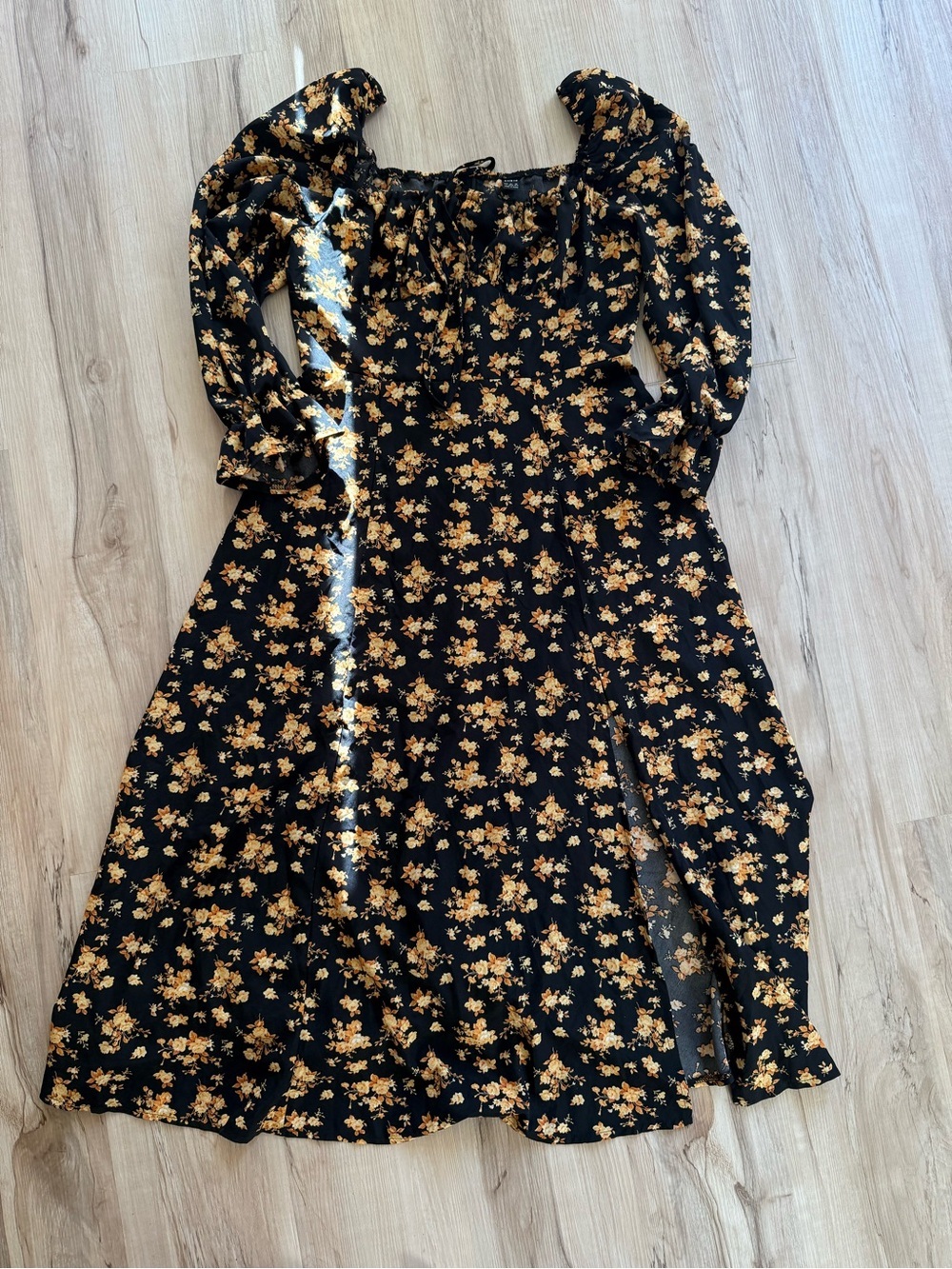 Black Floral Midi x maxi Dress with Yellow floral Print